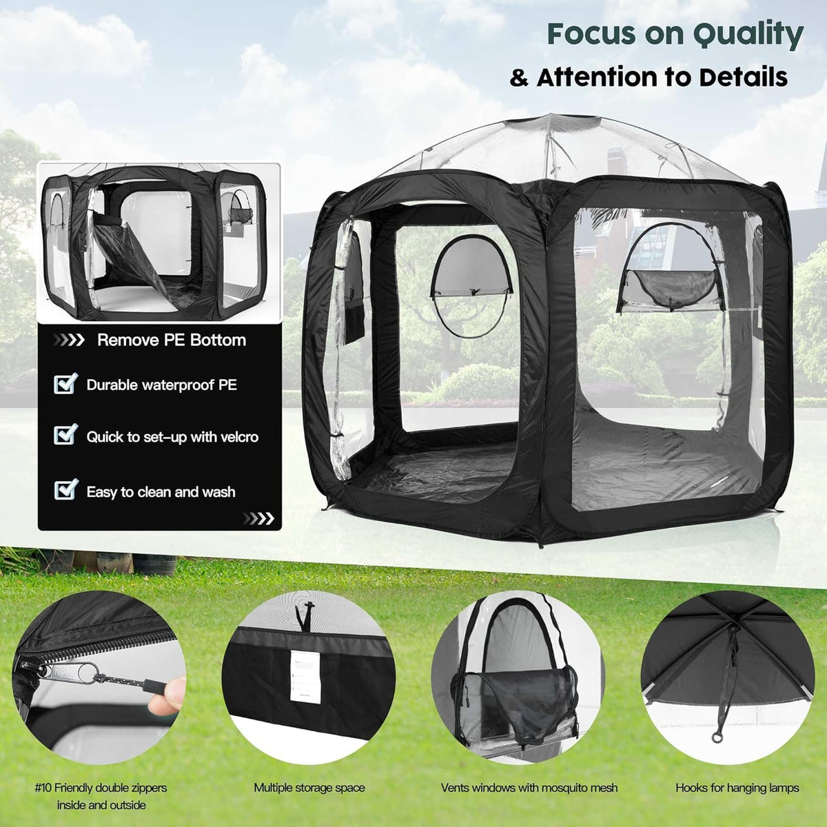 Porayhut Pop Up Greenhouse Tent,Portable Large Walk-in Plant House 10’X10’ ,Indoor Outdoor
