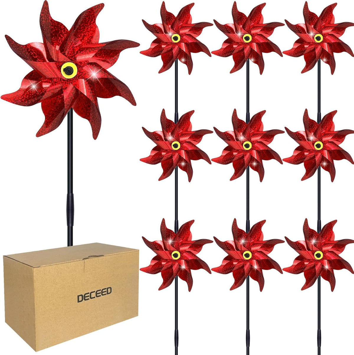 10 PCS Reflective Pinwheels for Yard and Garden Bird Devices Pre-Installed Sparkly Wind Spinner