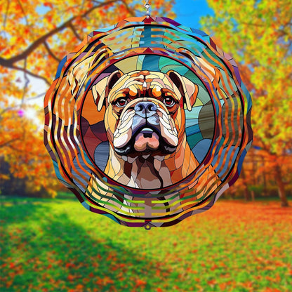 Bulldog Dog Wind Spinners Outdoor Dog Memorial Gifts, 3D Metal Kinetic Hanging Garden Wind Spinner