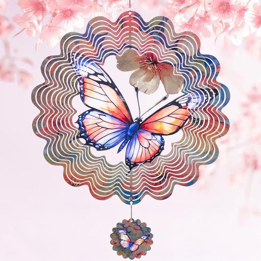 3D Butterfly Wind Spinner for Outdoor Decor, 12 Inch Stainless Steel Metal Wind Sculpture