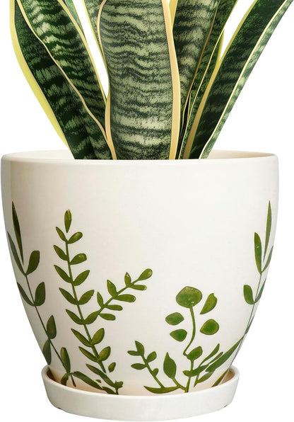 Ceramic Pot for Plants 8.2 Inch - Indoor Plant Pot with Drainage Hole and Saucer, Decorative Boho