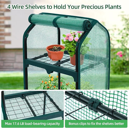 Ohuhu Mini Greenhouse for Indoor Outdoor, Small Plastic Plant Green House with Locking Wheels