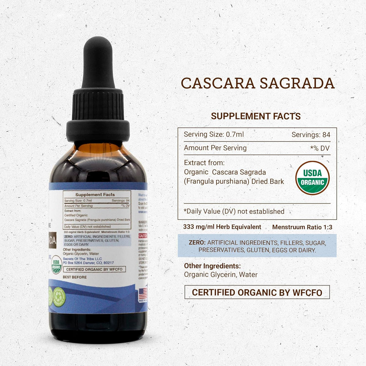 Secrets of the Tribe Cascara Sagrada USDA Organic | Alcohol-Free Extract, High-Potency Herbal Drops