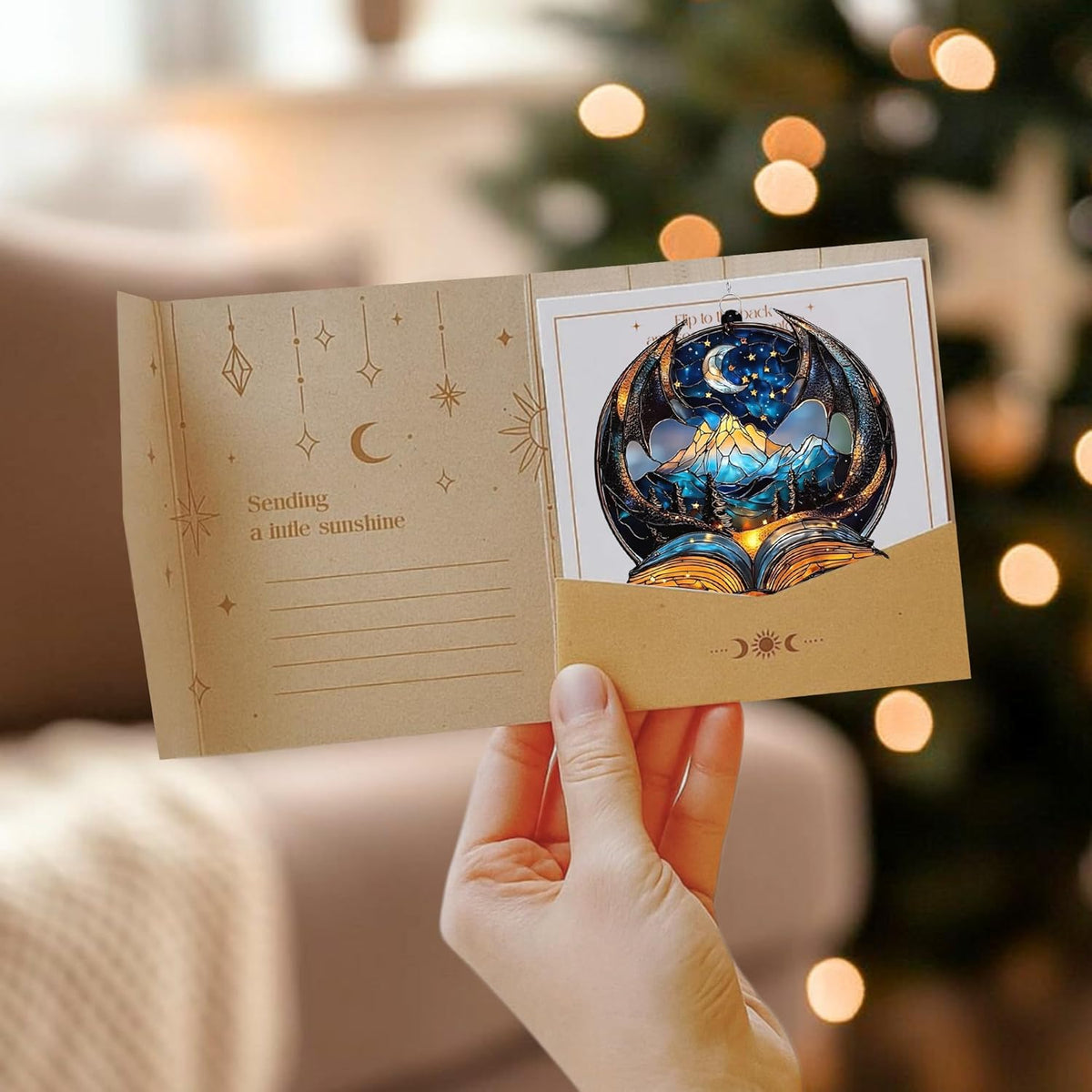 Dragon and Books Bookish Acrylic Suncatcher Stained Glass Effect Window Car Hanging Christmas