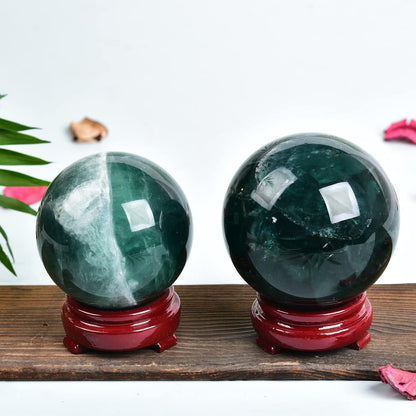 JIC Gem Natural Green Fluorite Quartz Crystal Ball Sphere Healing Crystal Sphere Decorative Ball