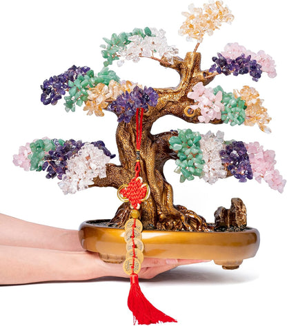 Natural Chakra Gemstone Crystal Bonsai Tree of Life Large Feng Shui Money Tree for Luck and Wealth