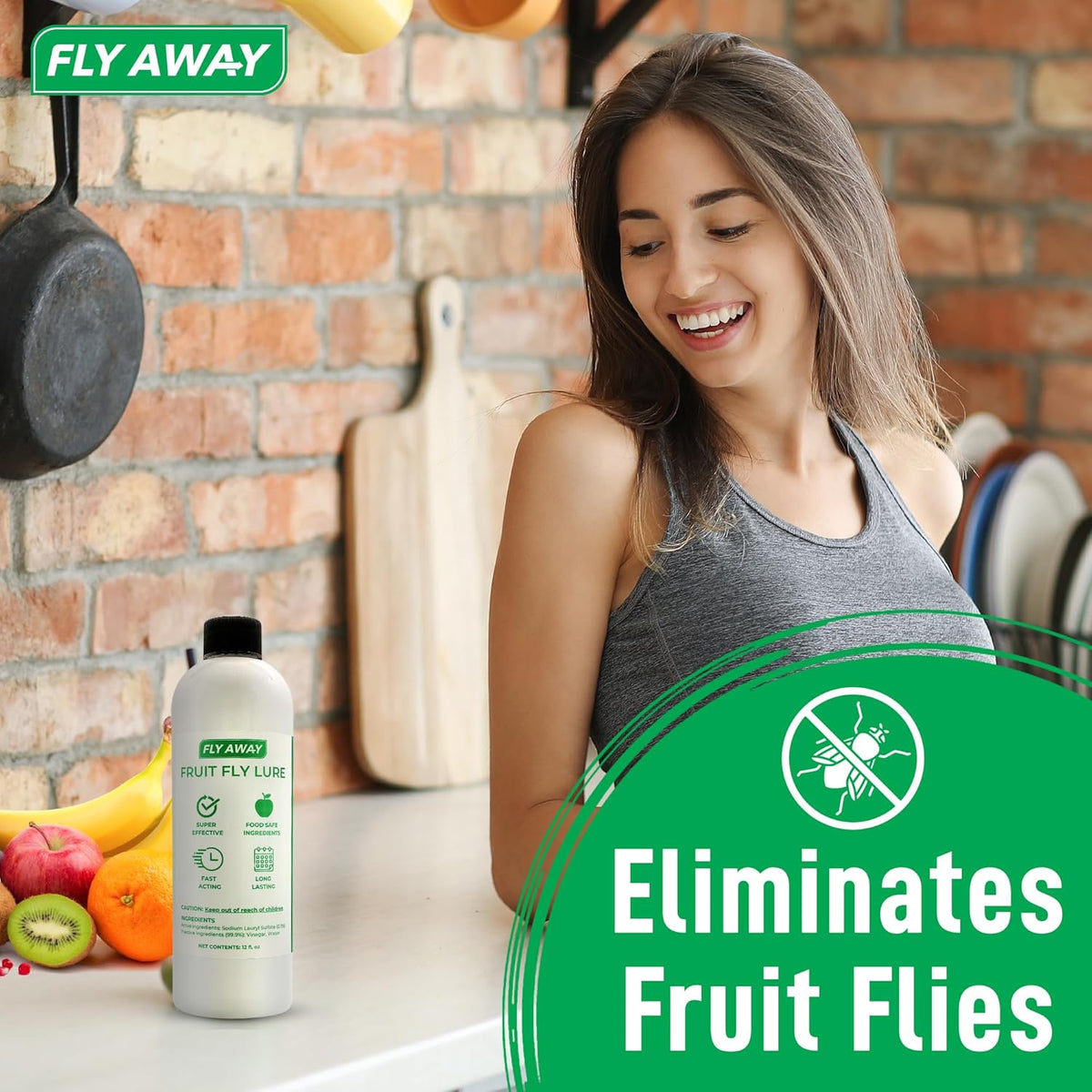 Fly Away Fruit Fly Liquid Lure - Trap Fruit Flies Fast. Safe Around Food. Fruit Fly Trap Indoor