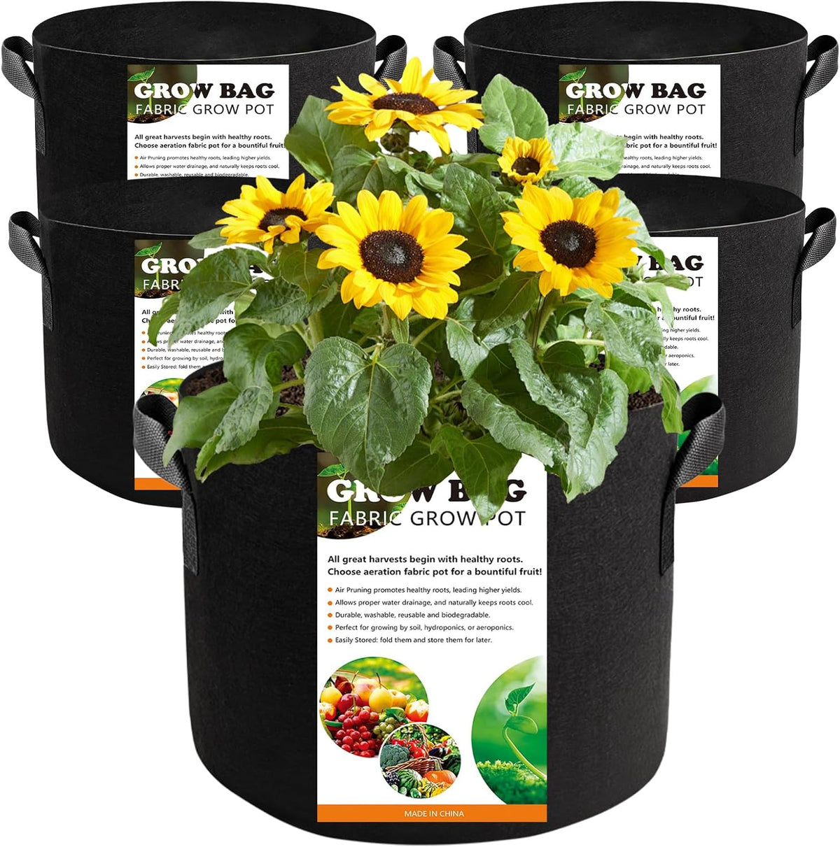 5 Pack 10 Gallon Thickened Grow Bags, Aeration Nonwoven Fabric Planting Bags with Handles, Heavy