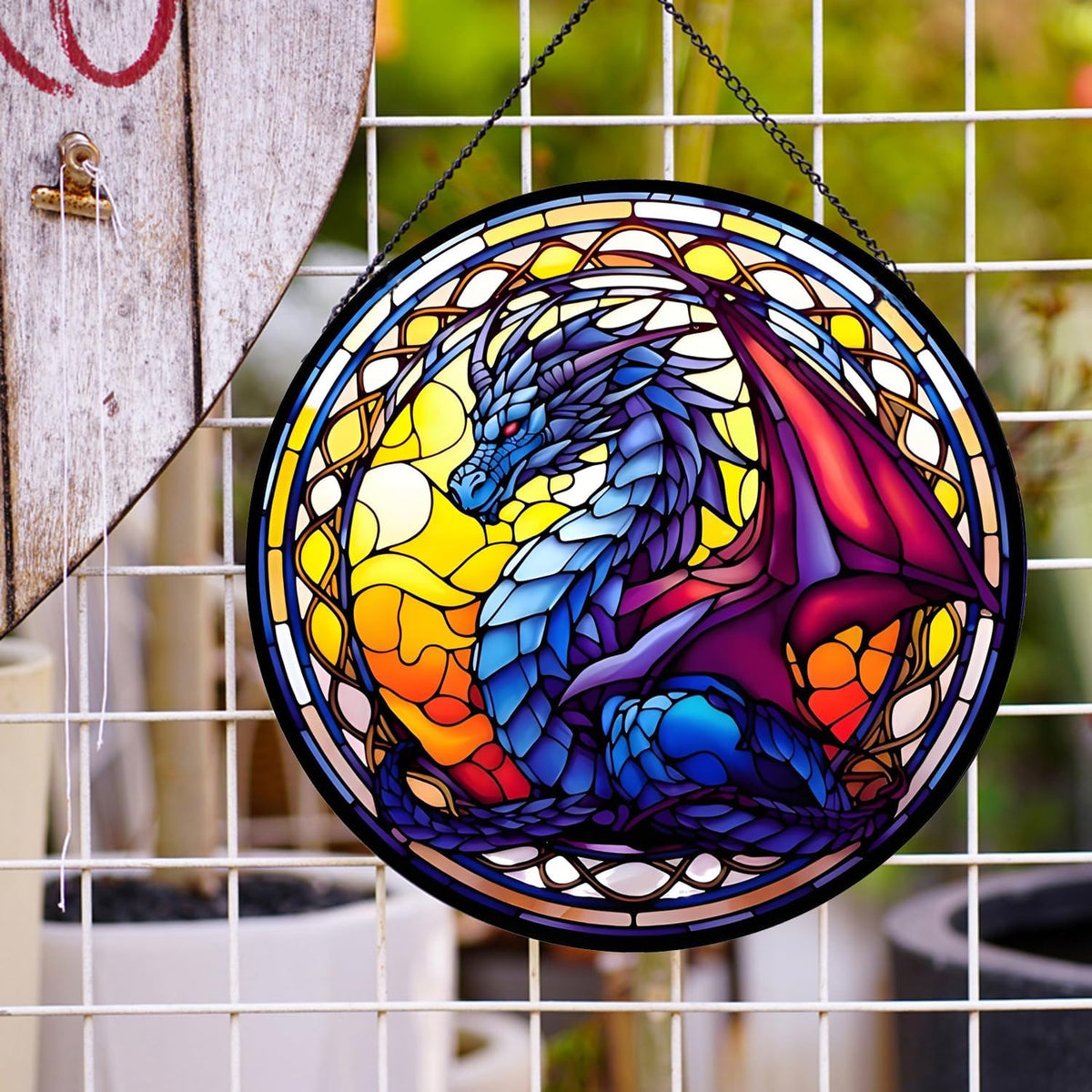 Celestial Dragon Suncatcher Stained Glass,Halloween Hanging Stained Glass for Windows,20cm/7.87inch