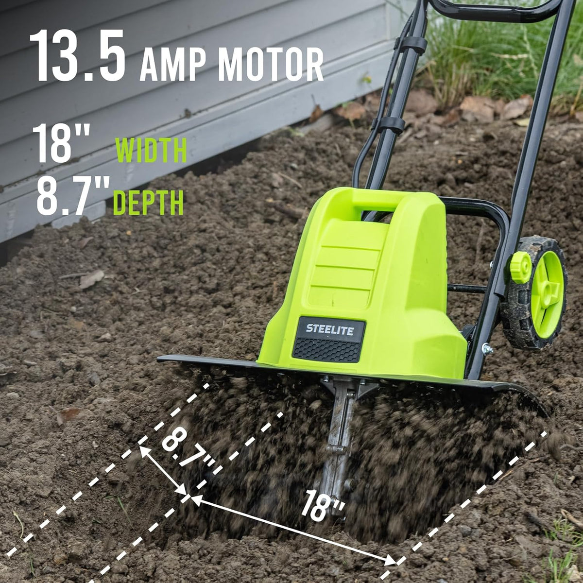 STEELITE 18 Inch Width Electric Tiller Cultivator, 8.7-Inch Depth Electric Rototiller with 24