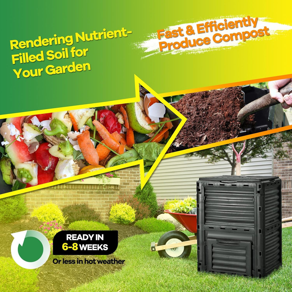 Goplus Compost Bin, 80 Gallon (300 L) Large Outdoor Composting Box w/Top Flip Latch-on Lid, Bottom