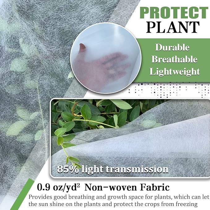 Plant Covers Freeze Protection, 10FT x 50FT 0.9oz Reusable Floating Row Cover Plant Blankets Frost