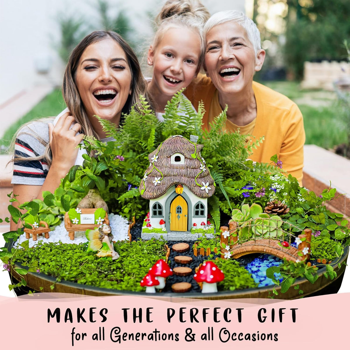 WILD PIXY Fairy Garden House - Glow in The Dark Fairy Cottage with Opening Door and Solar LED