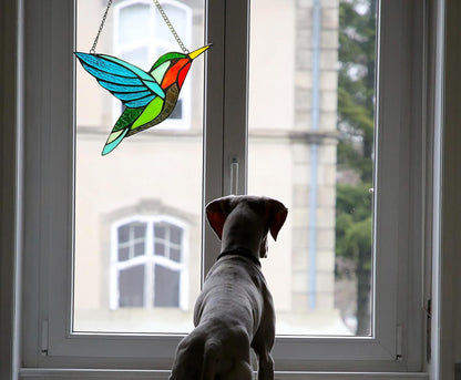 2 Pack Hummingbird Stained Glass Birds Window Hangings, Stained Glass Decorations,Bird Suncatcher