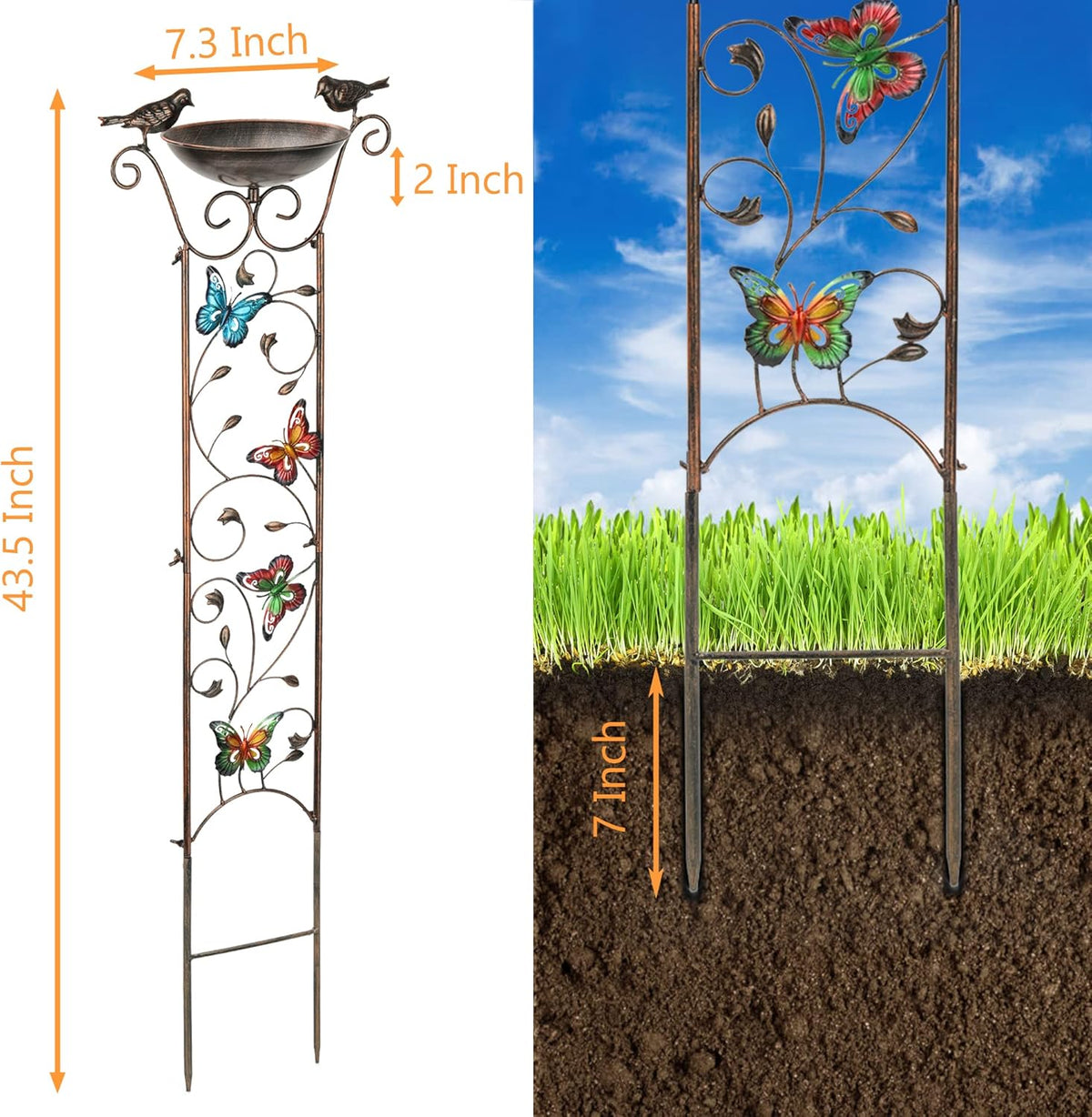 LEWIS&WAYNE Garden Trellis Bird Bath Outdoor, 40 Inch Antique Iron Garden Plant Trellis Decorative