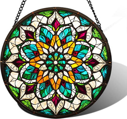 Bohemian Mandala Stained Glass Window Hanging Sun Catcher Indoor Outdoor Home Garden Panel Hangings