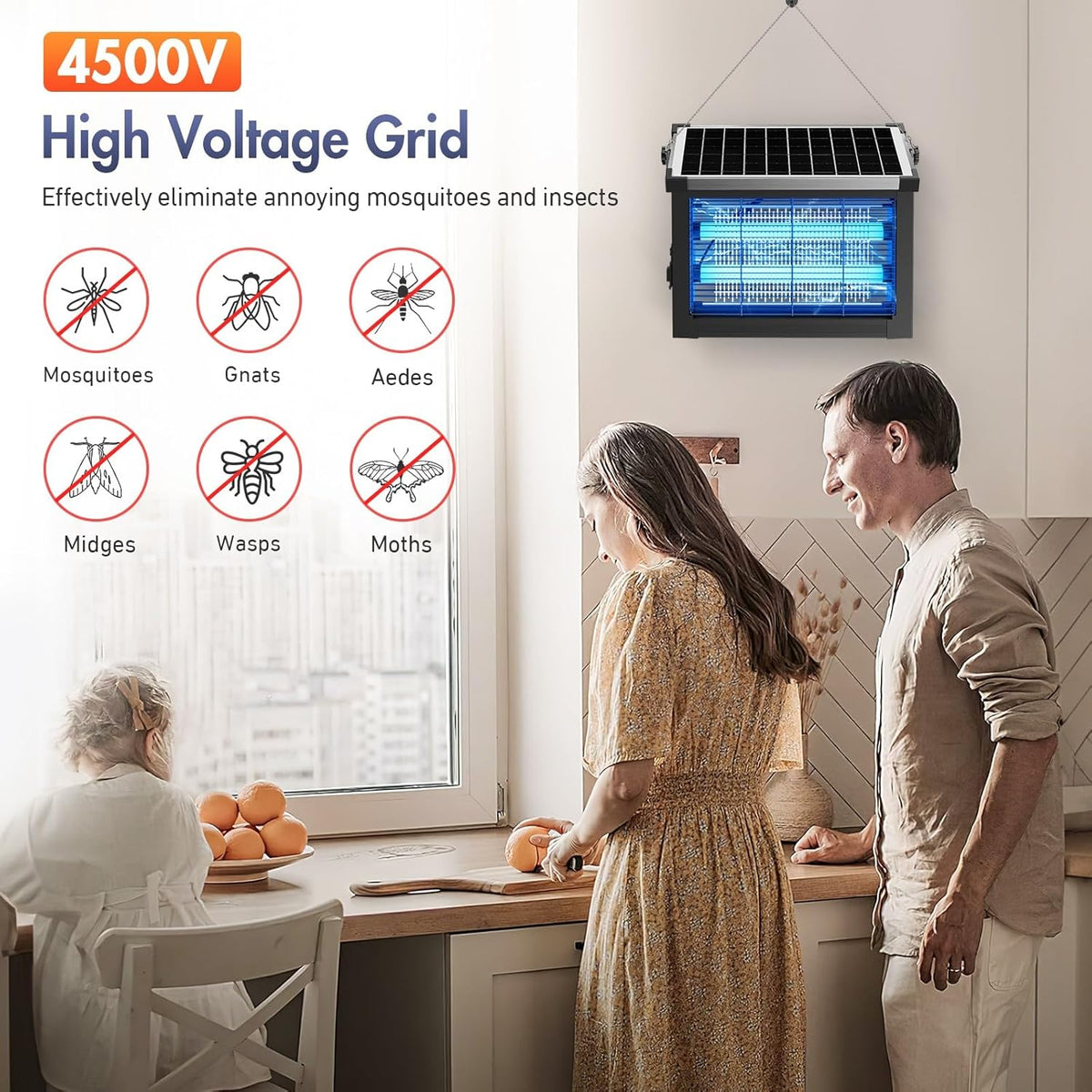 Solar Bug Zapper Outdoor, Jinyeda 4500V Rechargeable Mosquito Zapper 4000mAh Battery, Detachable