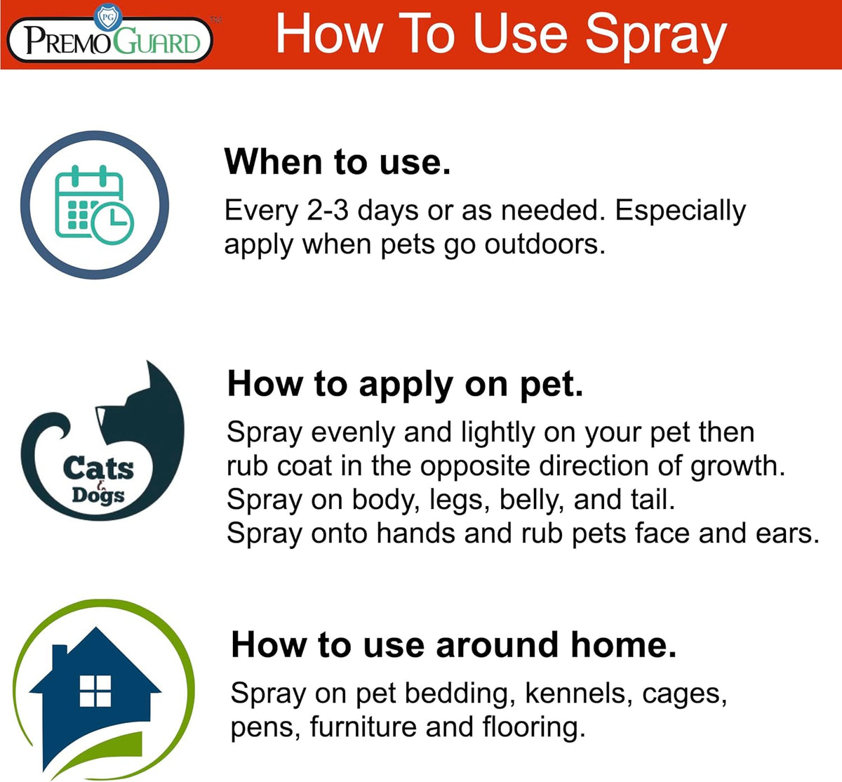 Premo Guard Pet Protector Spray - 16 oz - Kills Mites, Fleas, Ticks, & Mosquitoes - for Dogs, Cats