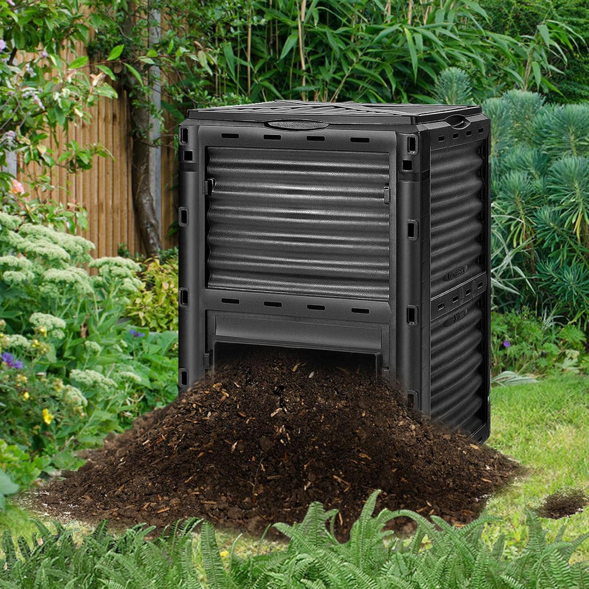 Happygrill Outdoor Compost Bin, Composting Box w/Top Flip Latch-on Lid,80 Gallons Composter for