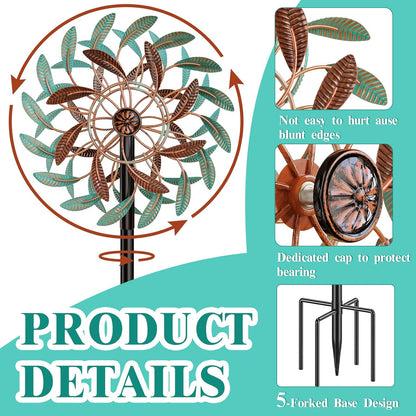 360° Wind Spinners Outdoor, Wind Sculptures Windmill with Metal Stake, Kinetic Large Metal Yard Art