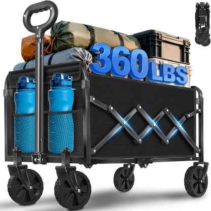 Wagons Carts Foldable,360 lbs Collapsible Wagon with Wheels Foldable Wagon Cart with Flexible