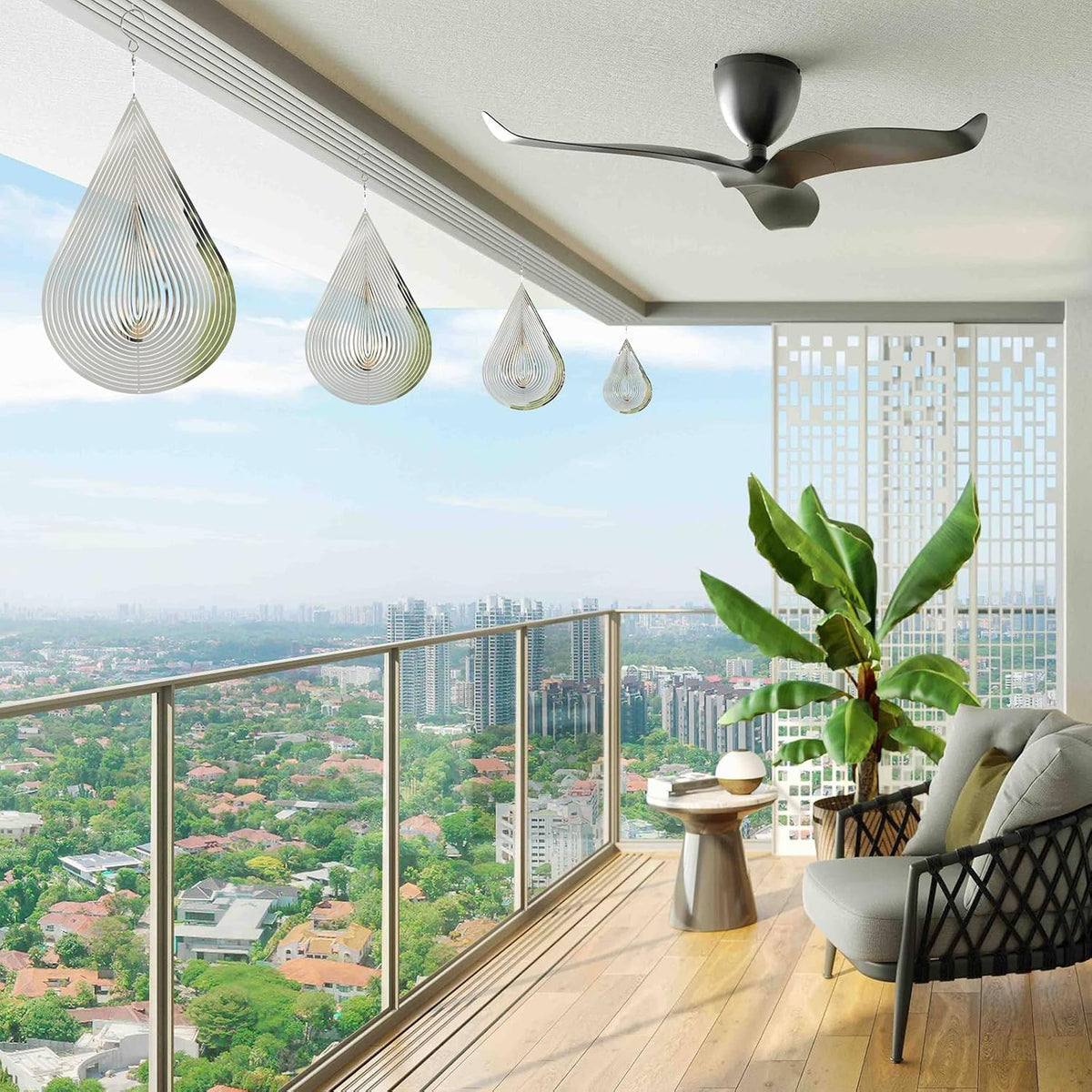 Wind Spinner Flowing-Light Effect Courtyard Decorations Made of Stainless Steel House Hanging