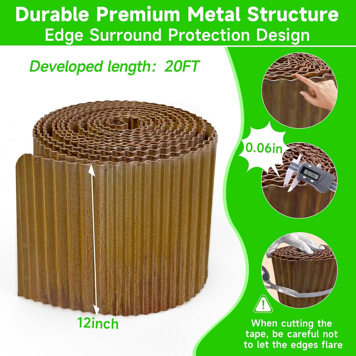 Corrugated Garden Edging, 12"×20Ft Pre-Rusted Landscape Edging & Lawn Edging Border, Metal Garden