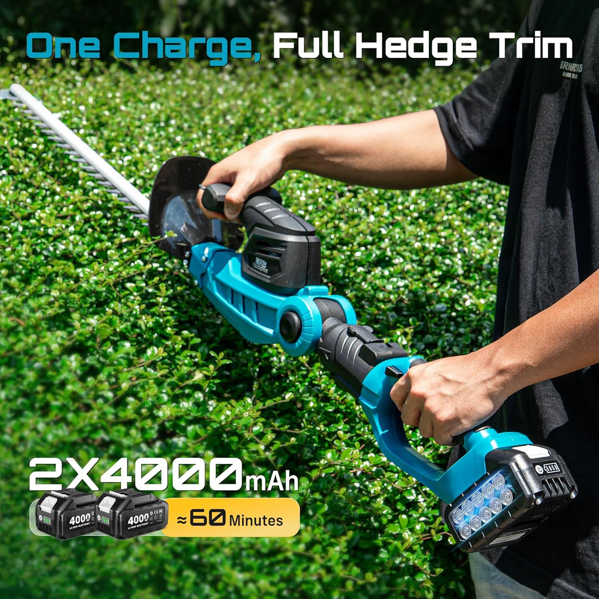 SEESII Pole & Cordless Hedge Trimmer 2-in-1: Electric Bush Trimmer with 20" Dual-Action Blade - 2