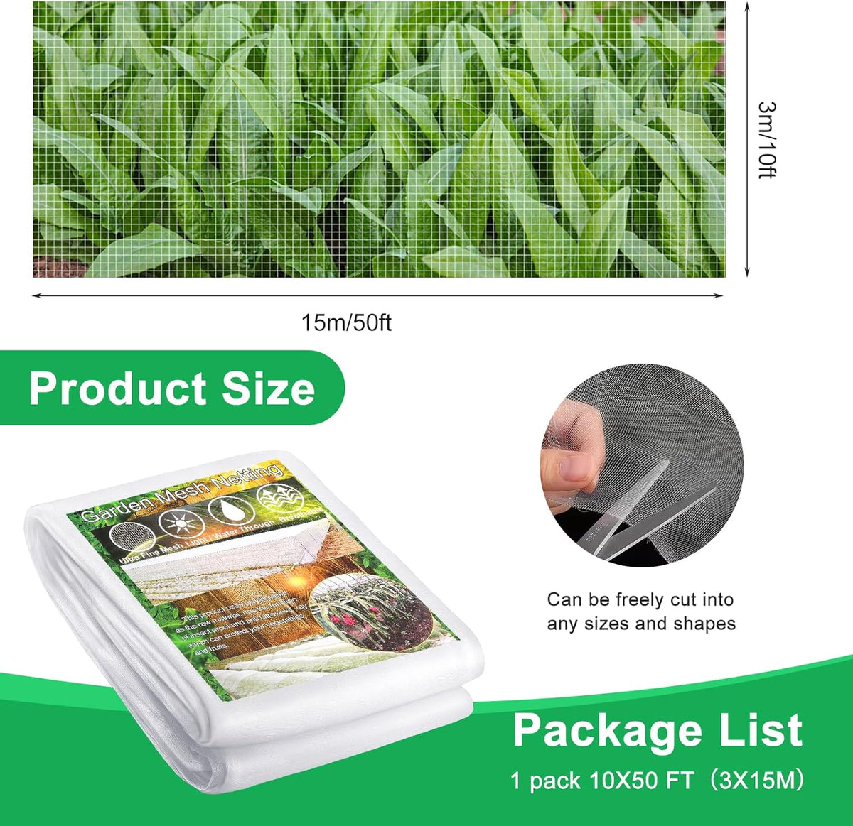 Garden Netting Pest Barrier, 10 X 50FT Insect Netting for Garden Raised Beds, Garden Bug Netting
