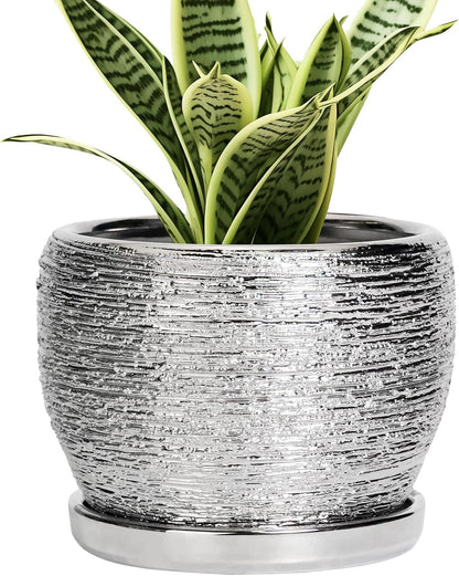 SQOWL Ceramic Plant Pots - 6 Inch Planter for Indoor Outdoor Plants, Modern Round Flower Pots with