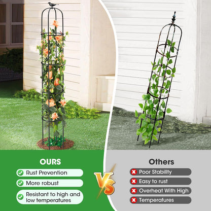 Tower Obelisk Garden Trellis for Climbing Plant，73.6inch Rustproof Metal Potted Plant Climbing