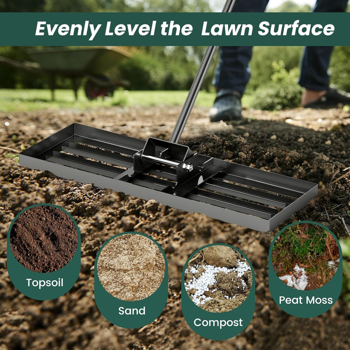 Goplus Lawn Leveling Rake, 30" x 10" Heavy Duty Level Lawn Tool w/ Ergonomic Handle for Soil