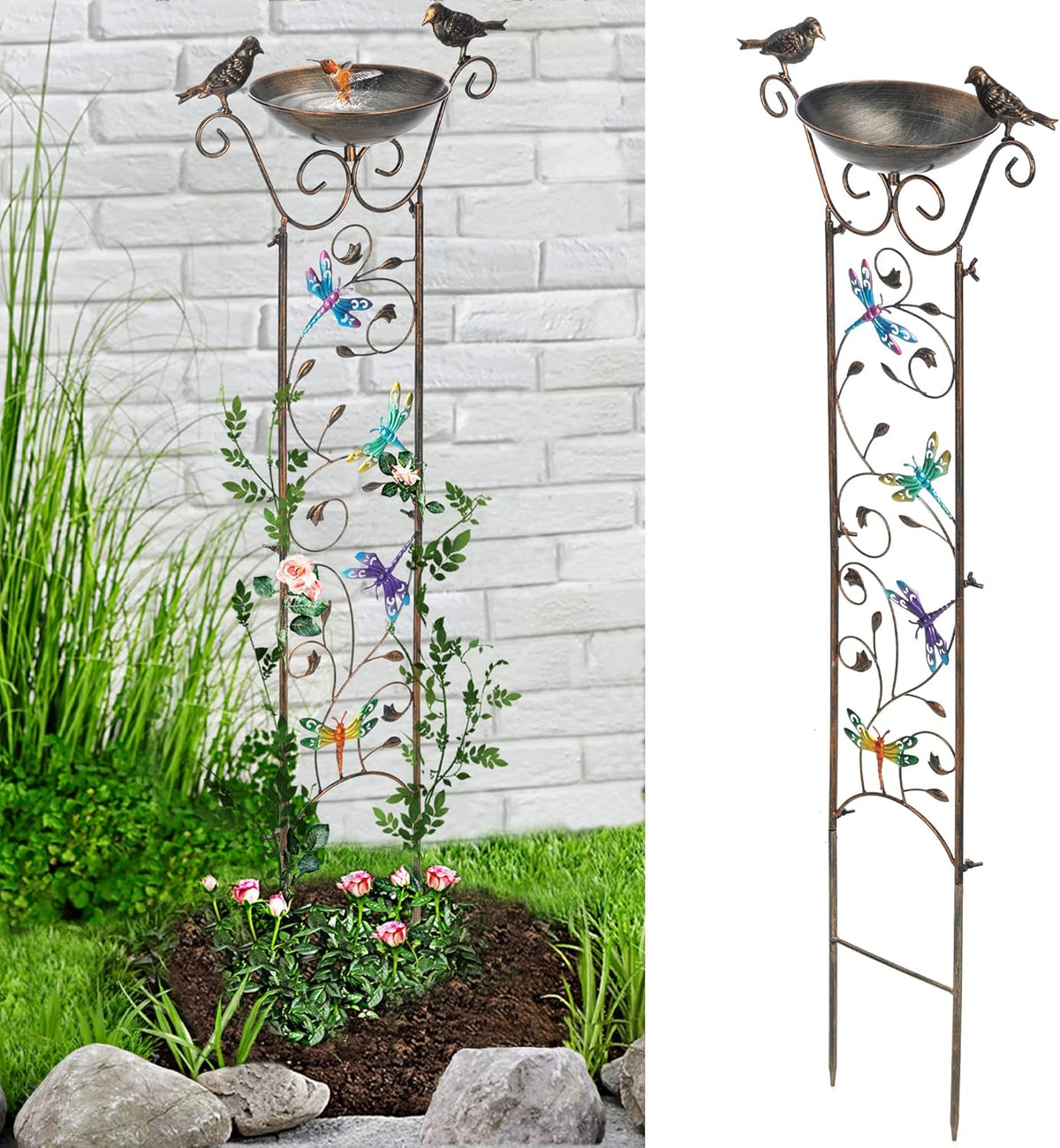 LEWIS&WAYNE Garden Trellis Bird Bath Outdoor, 40 Inch Antique Iron Garden Plant Trellis Decorative
