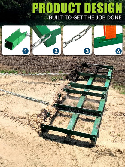 8ft Heavy Duty Drag Harrow for ATV, UTV, Tractor - Adjustable Tow Behind Leveling Rake with Weight