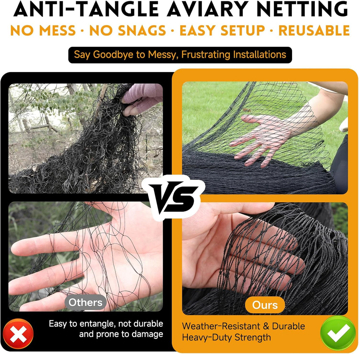 Heavy Duty Bird Netting for Chicken Coop with 1" Mesh, 50x50 ft Reinforced HDPE Poultry Netting