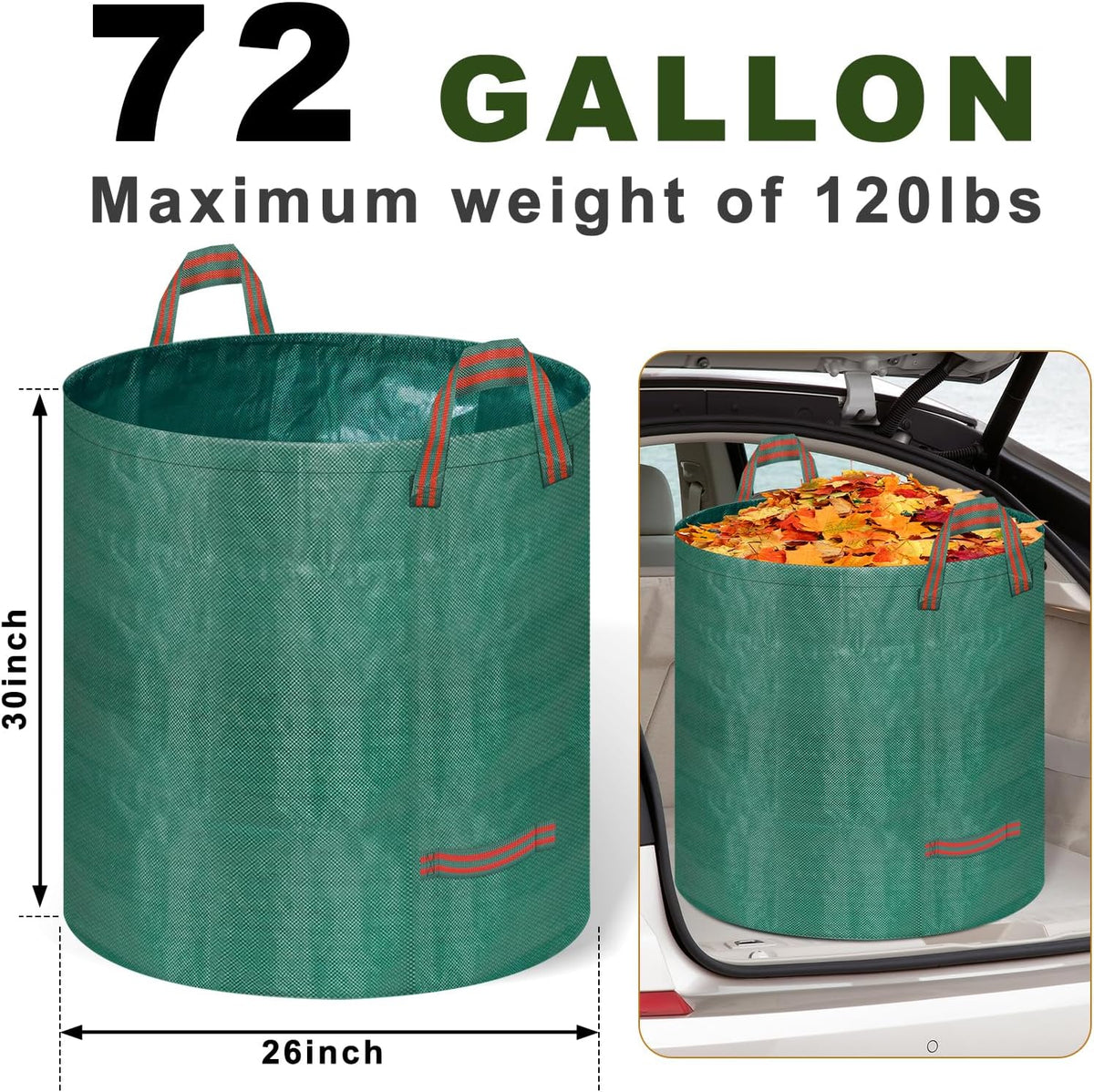 Remiawy Reusable Yard Waste Bags, 3 Packs 72 Gallons Lawn and Leaf Garden Bags with Reinforced