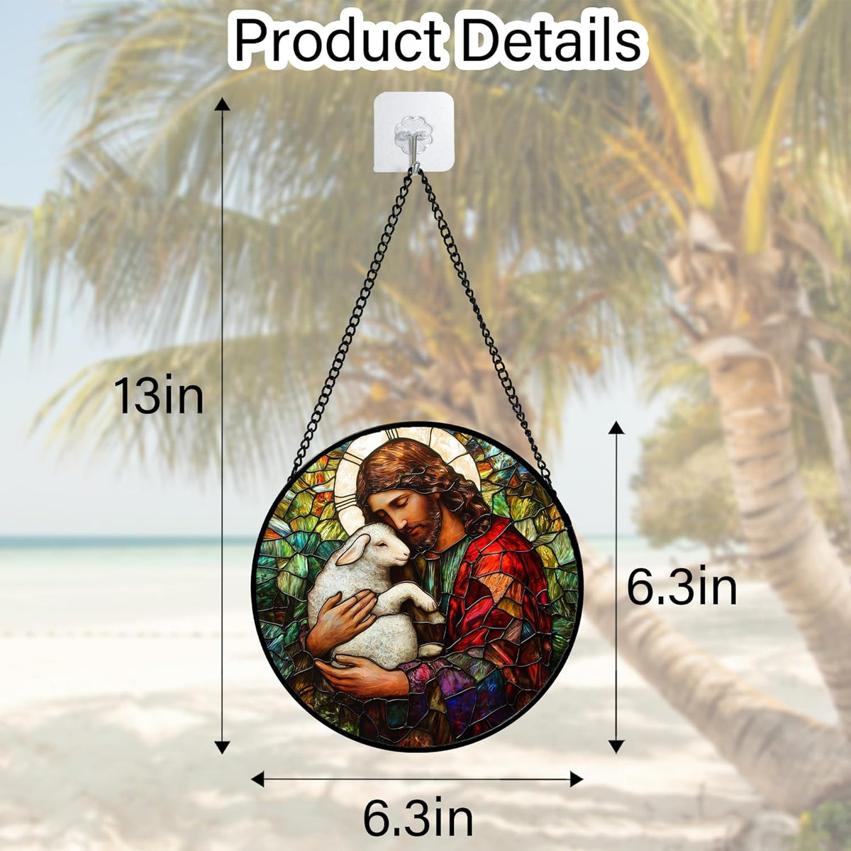 Stained Glass Window Hanging, Jesus Little Lamb Sun Catchers Colorful Glass Panel Christianity