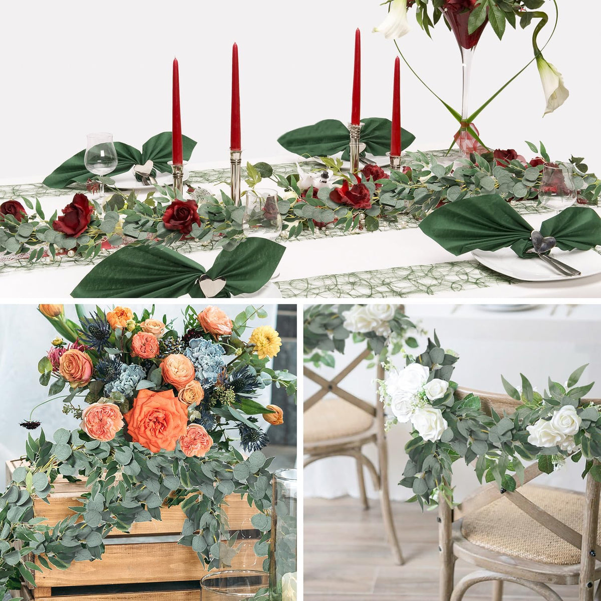 RECUTMS 2Pack Artificial Eucalyptus Garland with Willow Leaves 6Feet Fake Hanging Plant Silk