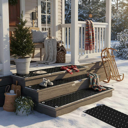 Riakrum 10 Pcs Heated Snow Melting Mats Outdoor, 10 x 30 in Winter Anti-Slip Heated Rubber Mat for