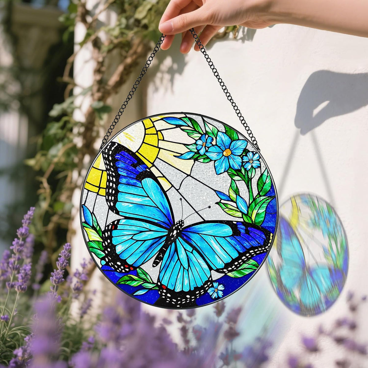Stained Glass Window Hanging, 8 Inch Sun Catchers Indoor Window, Butterfly Suncatchers for Windows