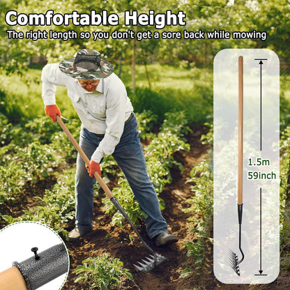 Gardenia Iron Weeding Rake, 2.0 Iron Weeding Rake with Long Handle, 6 Teeth Heavy Duty Puller Tools