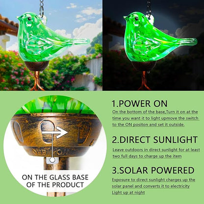 Wind Chimes, Solar Glass Bird Shape, LED, Outdoor Lawn and Patio Glass and Metal Decoration, 7 x 4