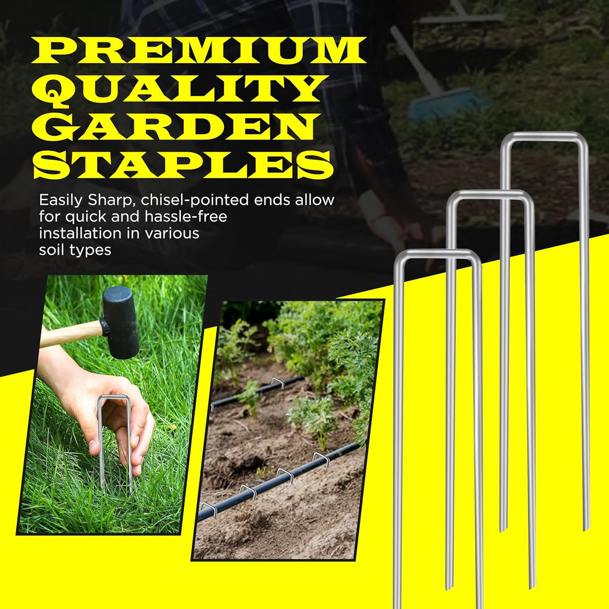 250 Pack x 6 Inch Landscape Staples Galvanised, Fabric Pins, 11 Gauge, Garden Staples, Tent Stakes
