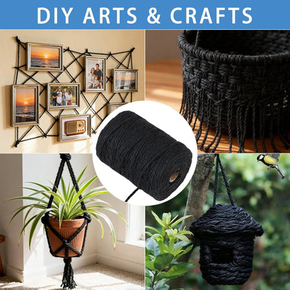 3mm 328 Feet Black Natural Jute Twine, for Crafts Gift, Craft Projects, Wrapping, Bundling
