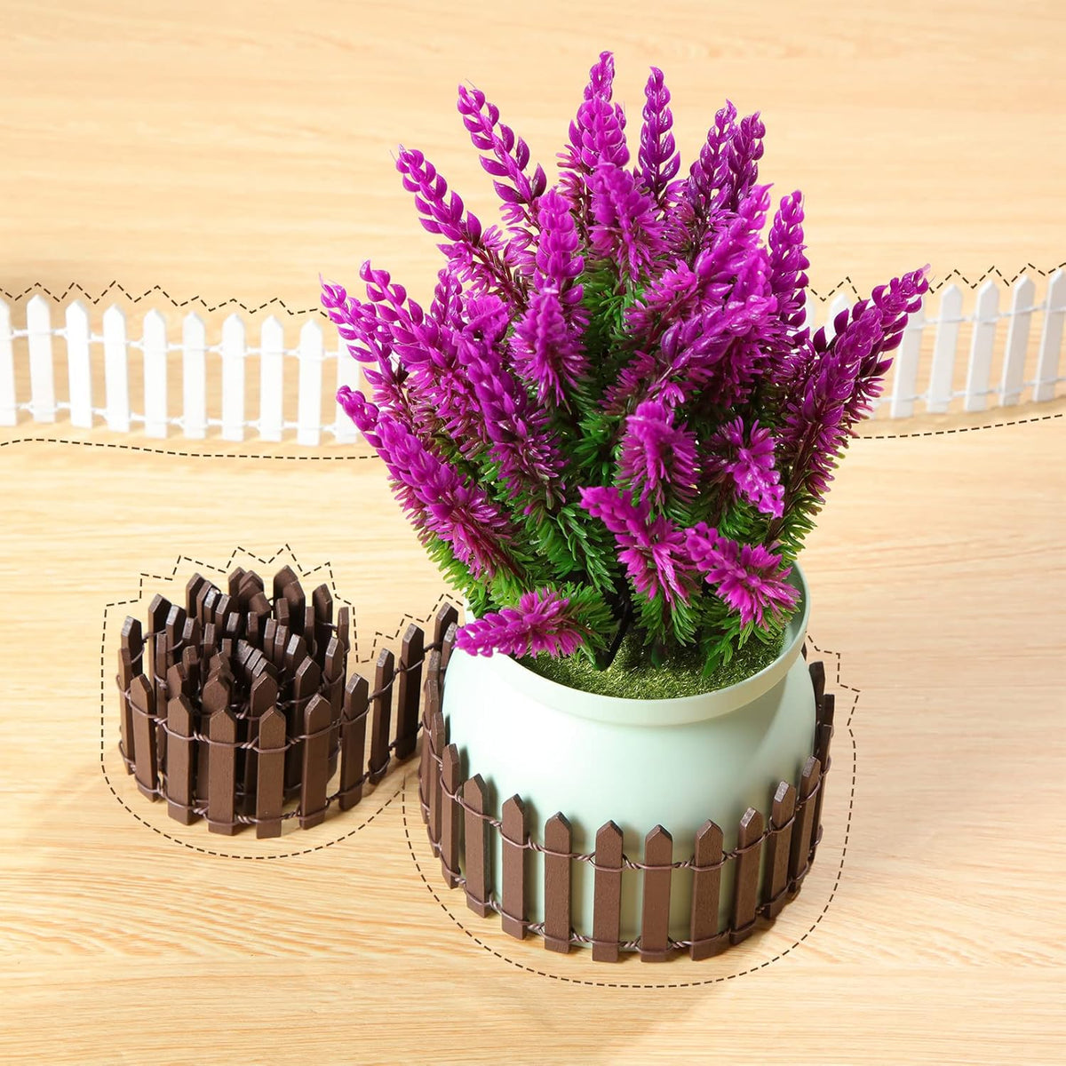 Kigley 6 Pcs 40 Inch Fairy Fence Wood Miniature Garden Picket Fence Decorations for DIY Plant Pot