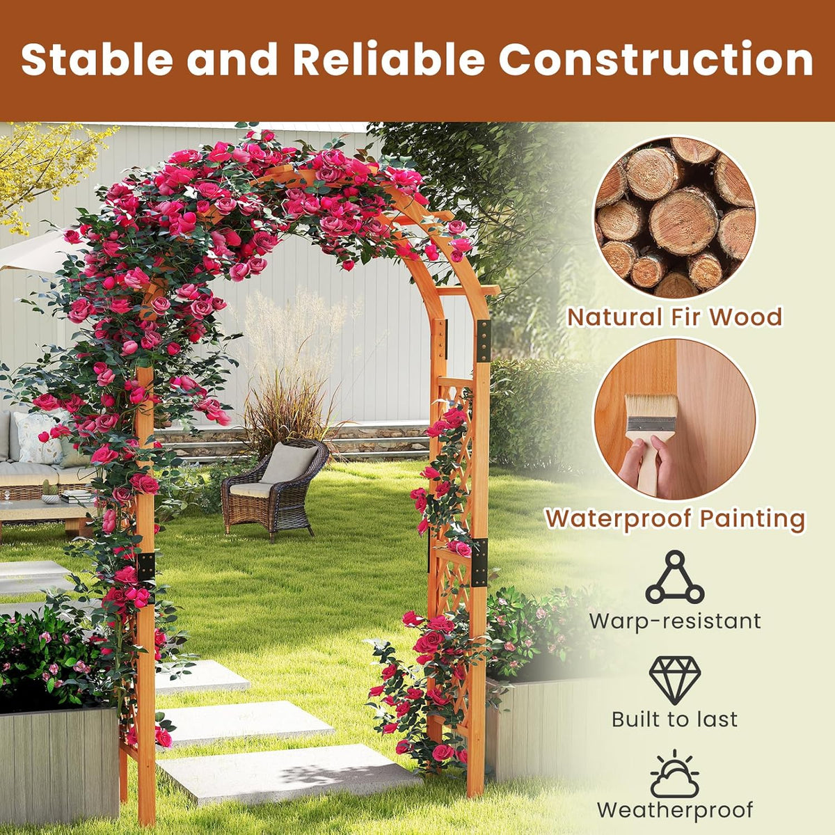 Moccha 7.7 FT Garden Arbor, 93" Wood Arbor Trellis for Climbing Plants, Rose, Ivy, Outdoor Archway