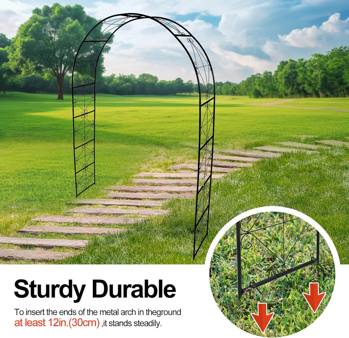 Metal Garden Arch 7.2ft High X 4.5ft Wide Garden Arbor for for Climbing Plants Roses Vines, Outdoor