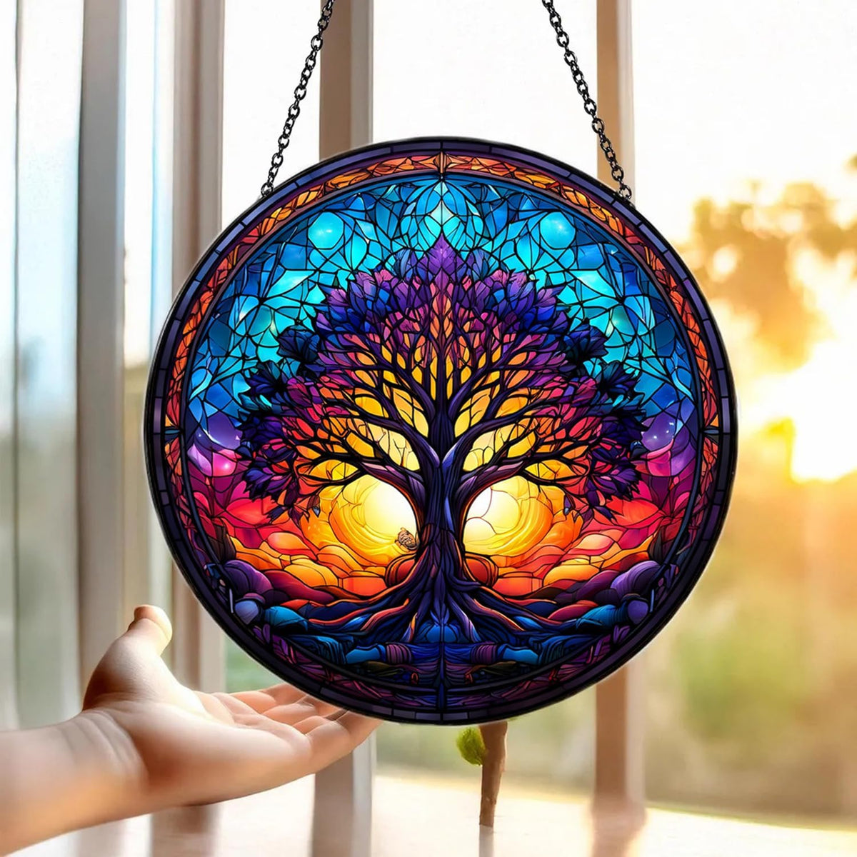Tree of Life Suncatcher -7.9 in Stained Glass Window Hanging Catcher Garden Decor