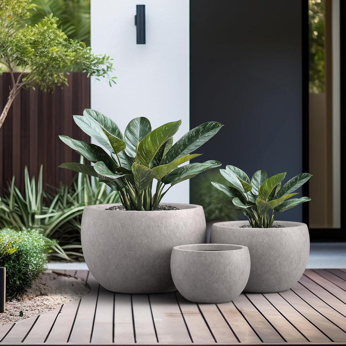 Kante 19.9",15.7",11.8" Dia Round Concrete Planter Set of 3, Outdoor/Indoor Large Bowl Plant Pots