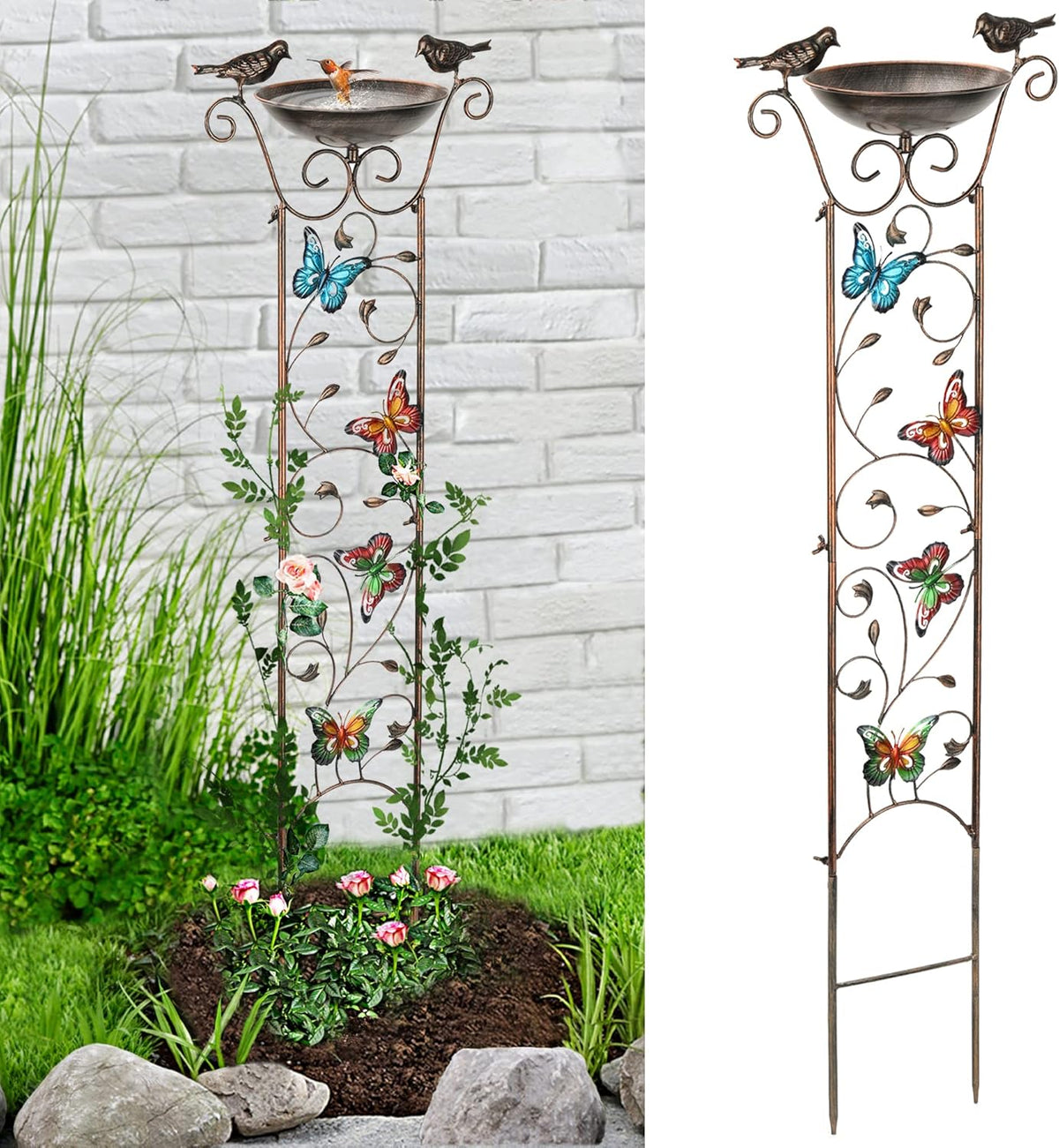LEWIS&WAYNE Garden Trellis Bird Bath Outdoor, 40 Inch Antique Iron Garden Plant Trellis Decorative